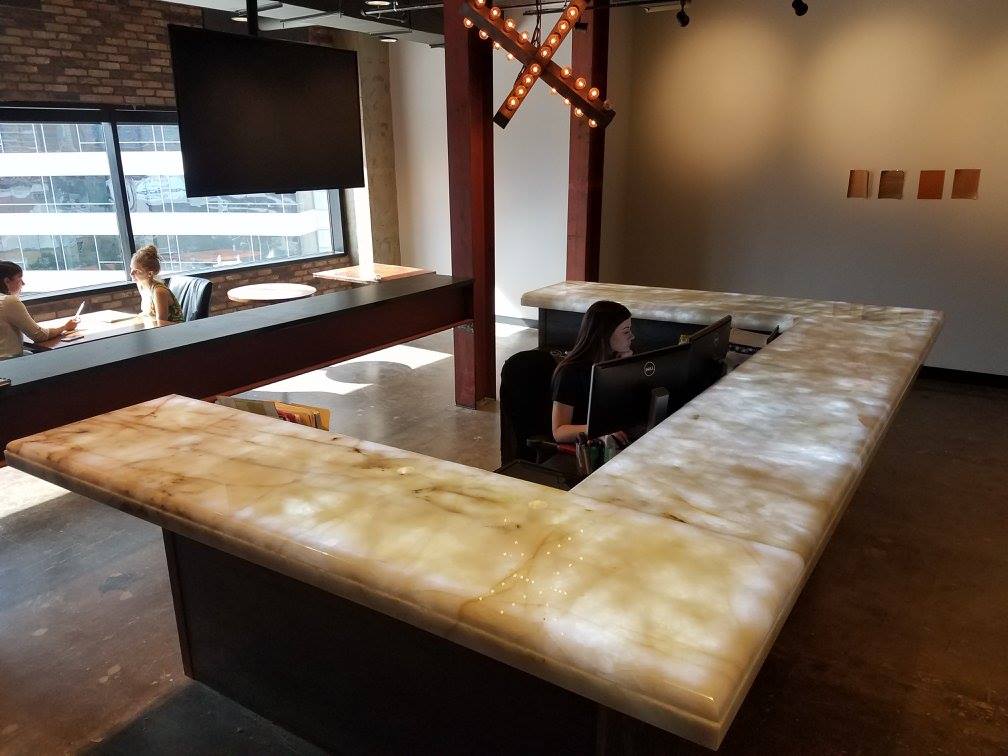 Stone reception desk deals